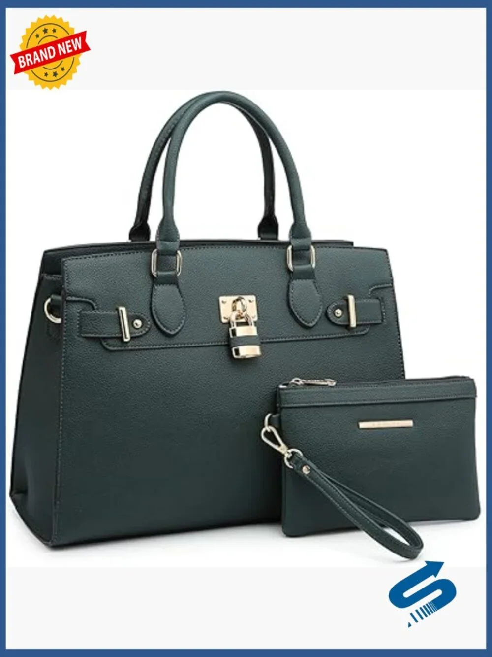 Vegan Leather Satchel Tote Work Bag with Matching Clutch Set